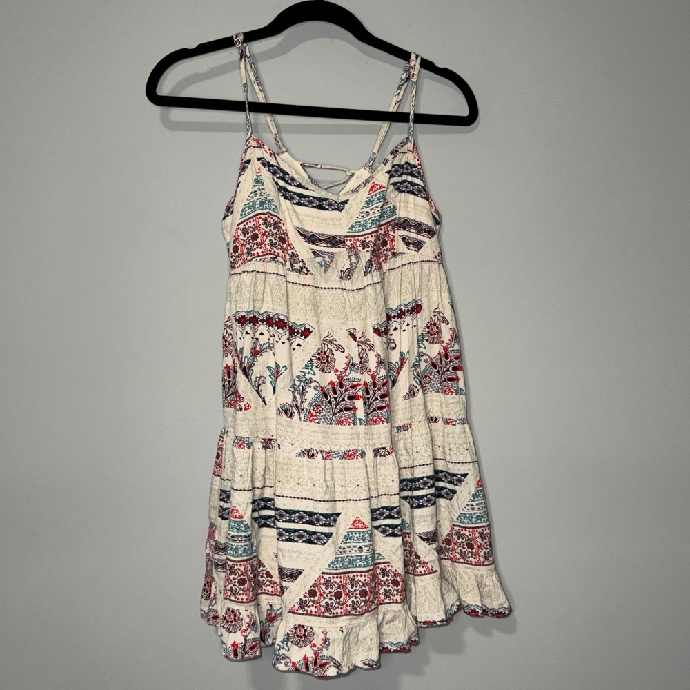 American Eagle Outfitters Boho Geometric Floral‎ Lace Up Back Mini Dress Small